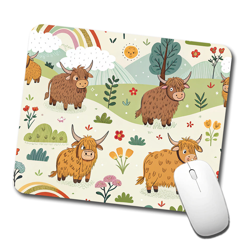 Highland Cows Scattered Low Profile Mouse Pad Mat