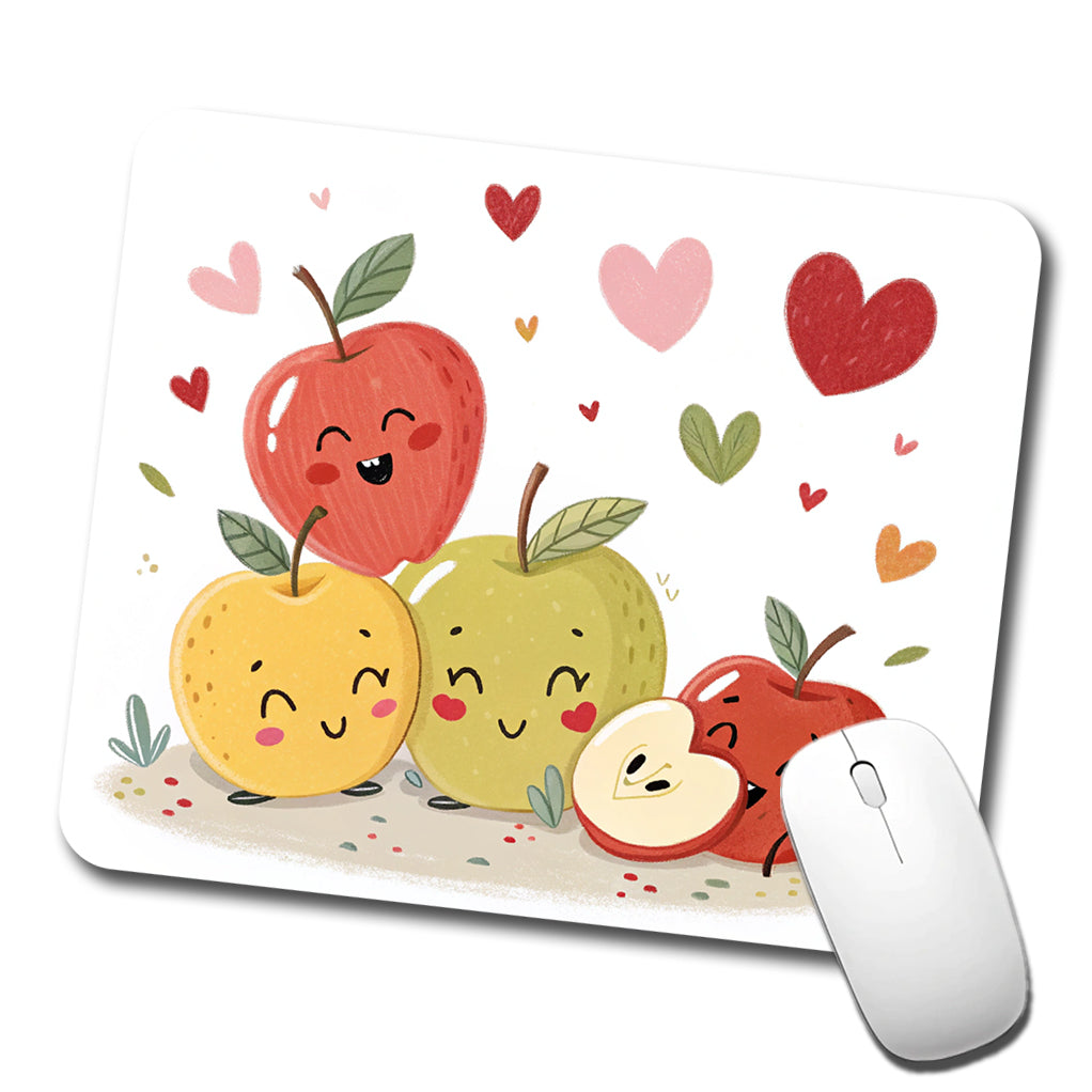 Kawaii Apples And Hearts Low Profile Mouse Pad Mat