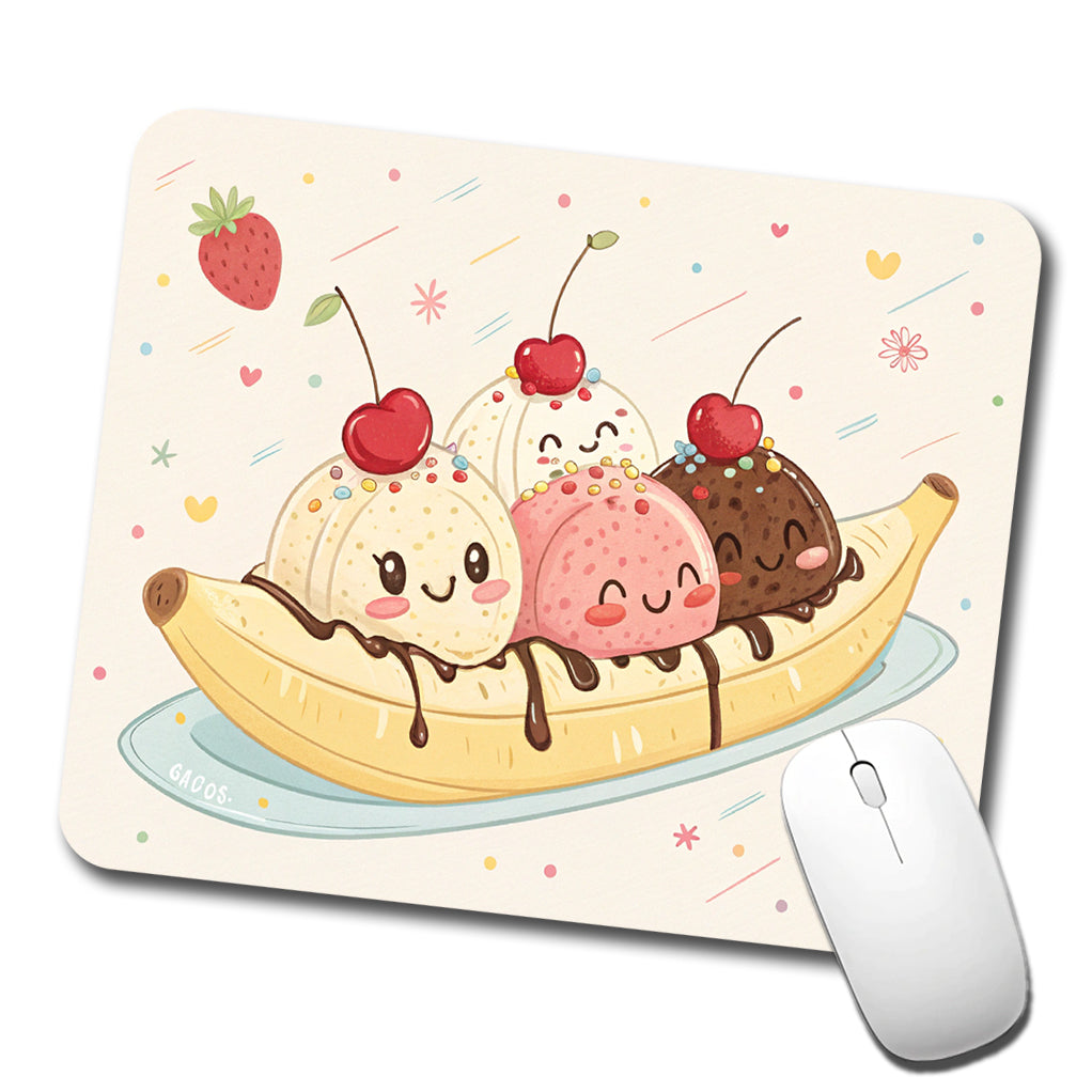 Kawaii Banana Split Ice Cream Low Profile Mouse Pad Mat