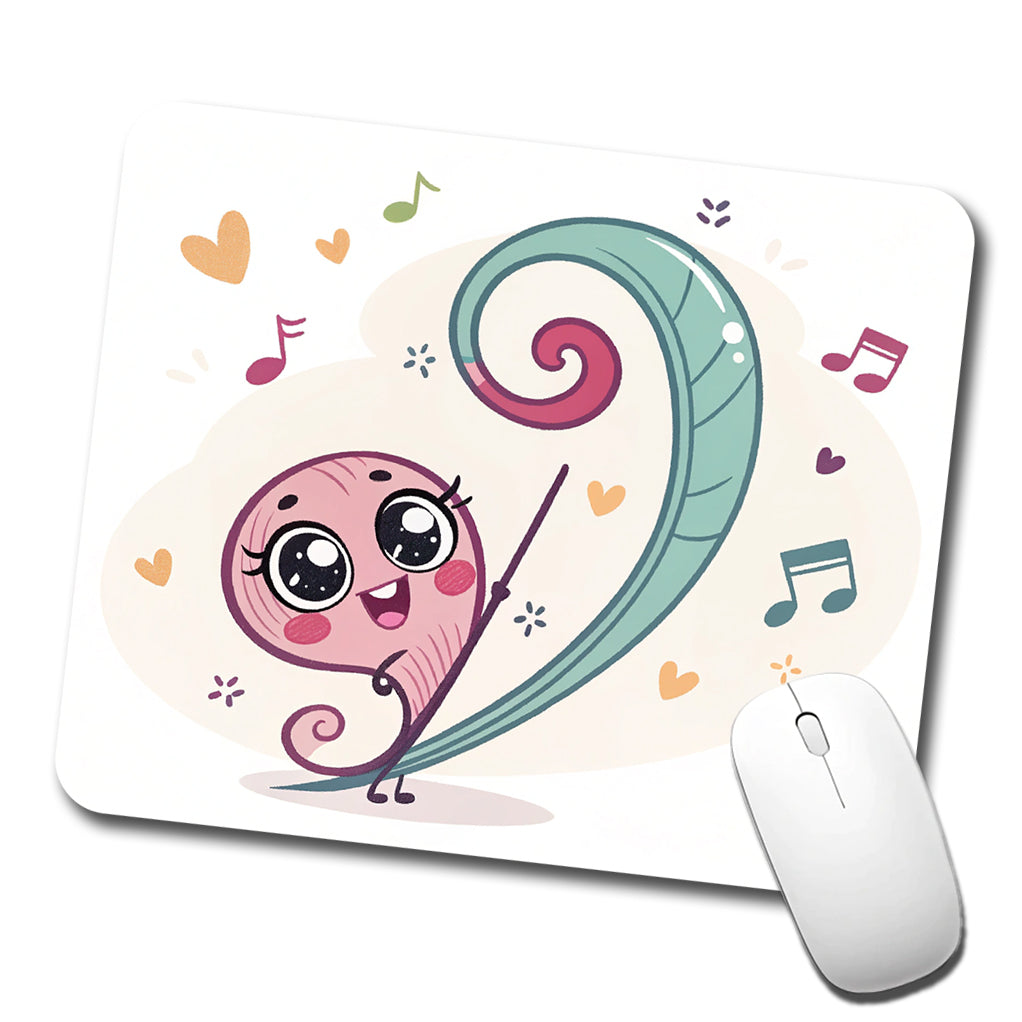 Kawaii Bass Clef Music Low Profile Mouse Pad Mat