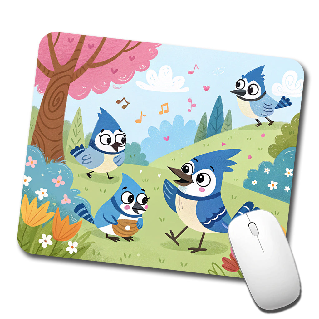 Kawaii Blue Jays Birds Low Profile Mouse Pad Mat
