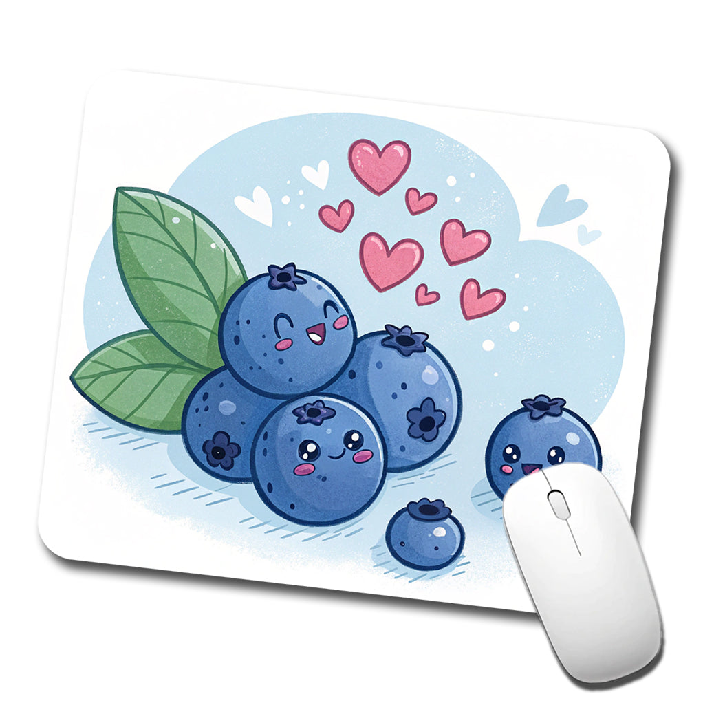 Kawaii Blueberries And Hearts Low Profile Mouse Pad Mat