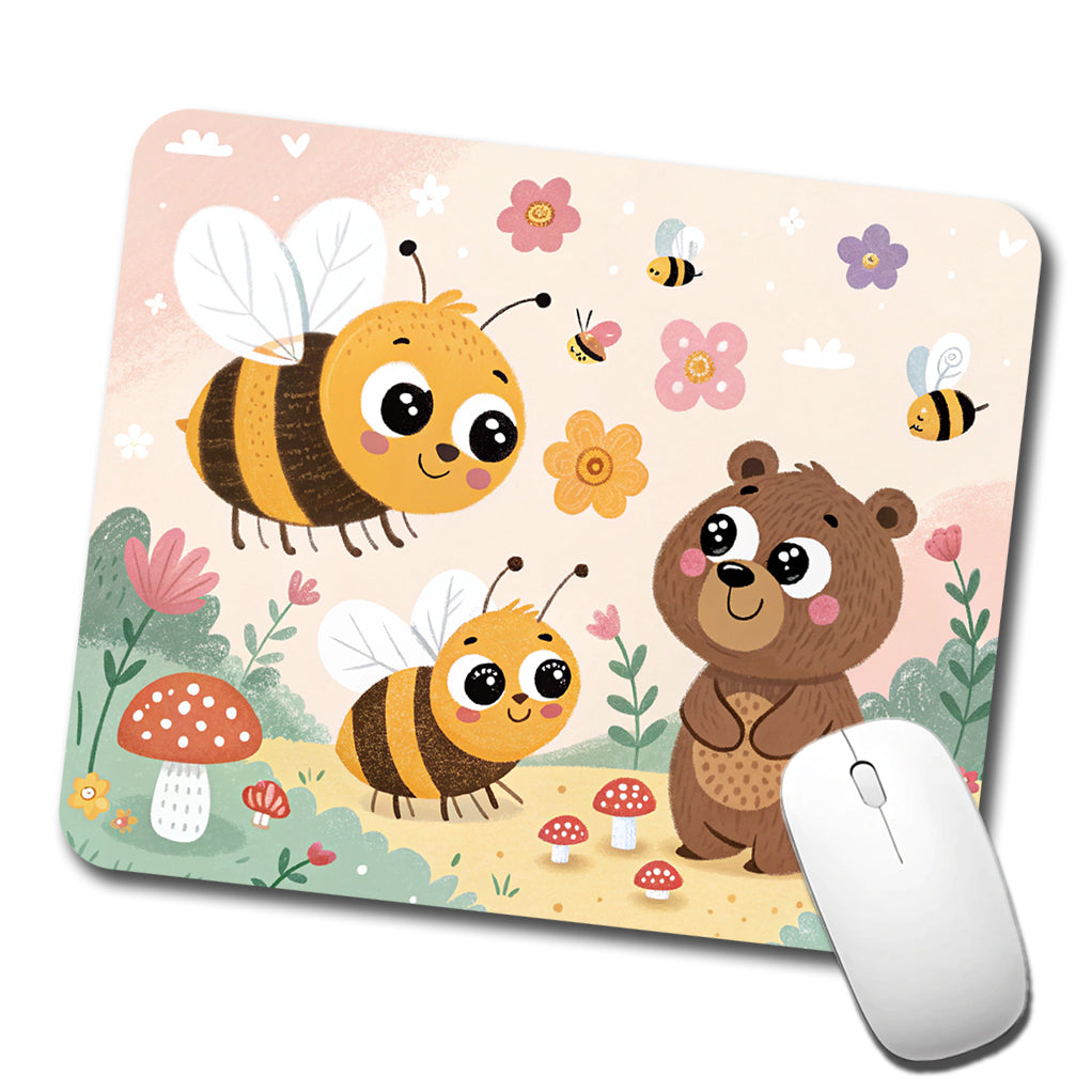 Kawaii Bumble Bees Bear Low Profile Mouse Pad Mat