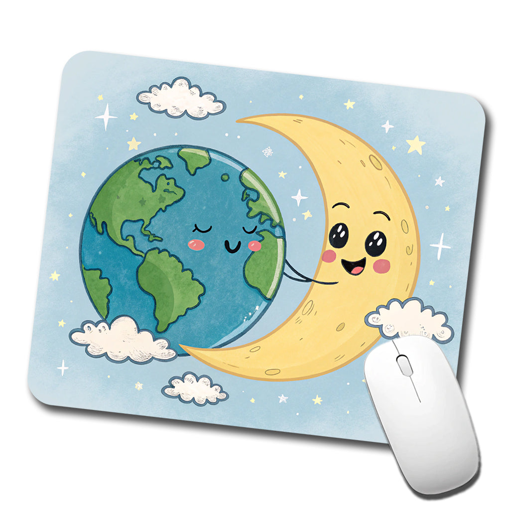 Kawaii Earth And Crescent Moon Low Profile Mouse Pad Mat