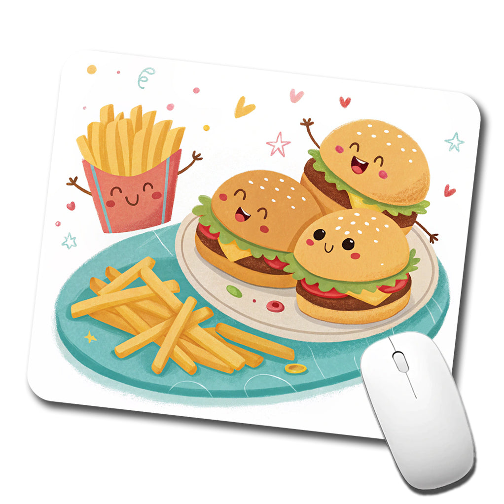 Kawaii Hamburgers And Fries Low Profile Mouse Pad Mat