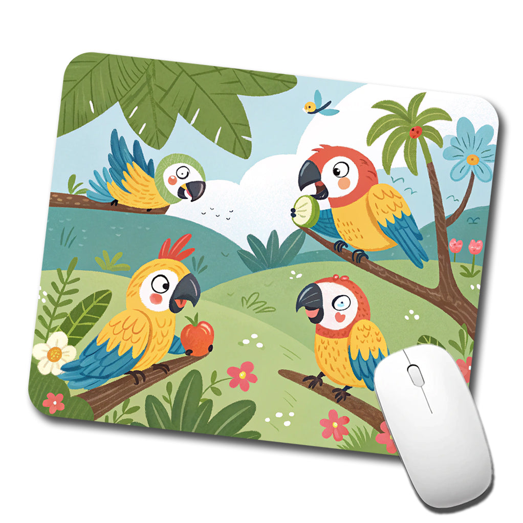 Kawaii Macaw Parrots Low Profile Mouse Pad Mat