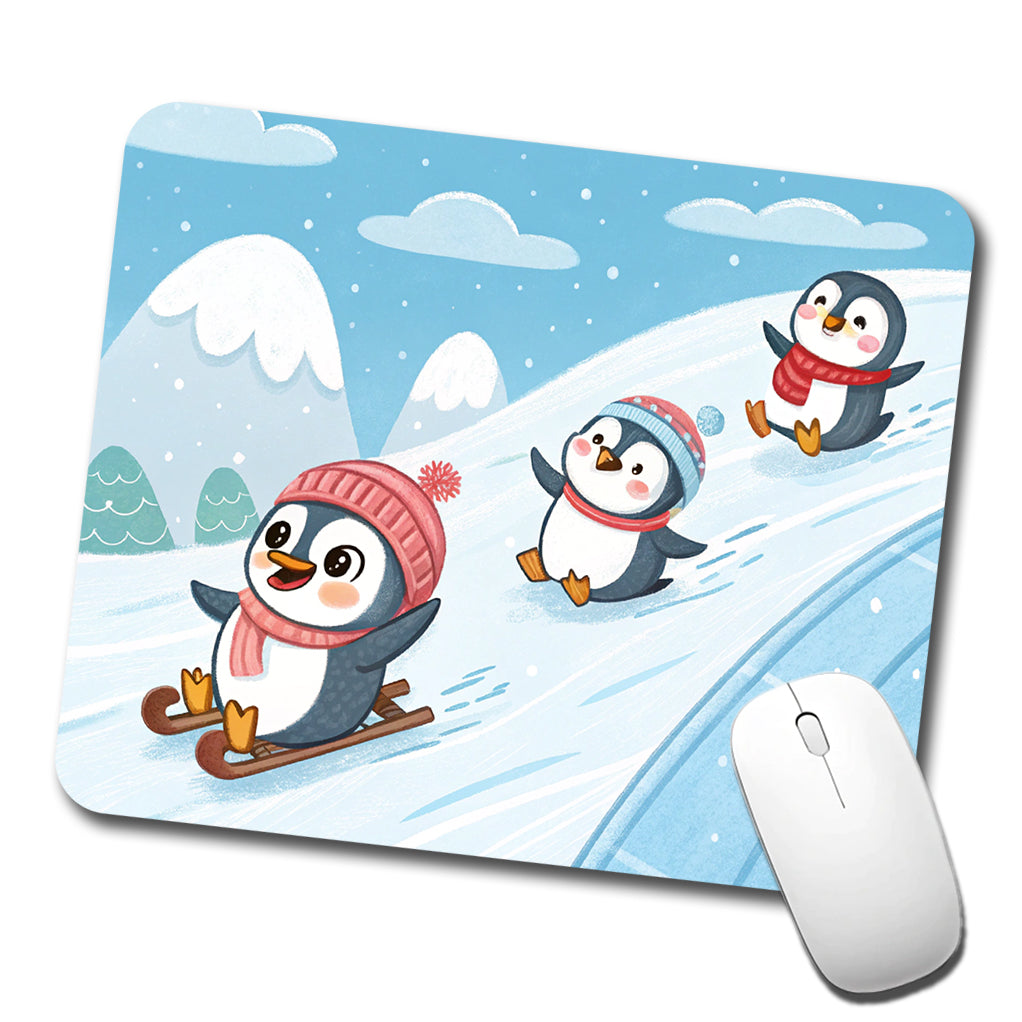 Kawaii Penguins Sledding Snow Low Profile Mouse Pad Mat