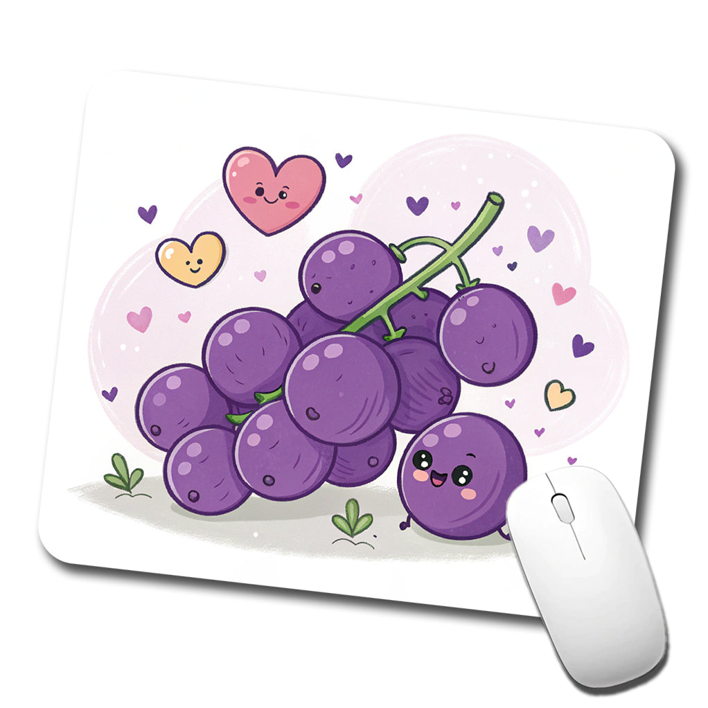 Kawaii Purple Grapes And Hearts Low Profile Mouse Pad Mat