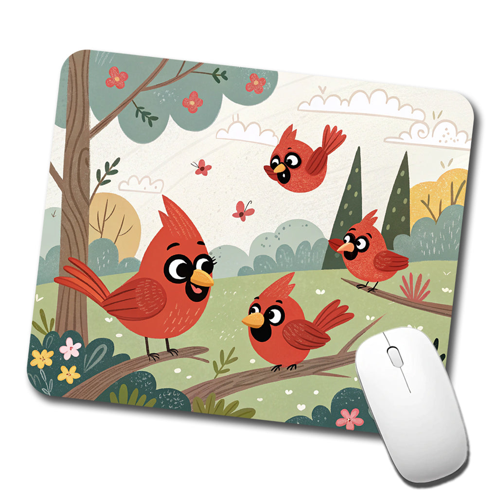Kawaii Red Cardinals Birds Low Profile Mouse Pad Mat
