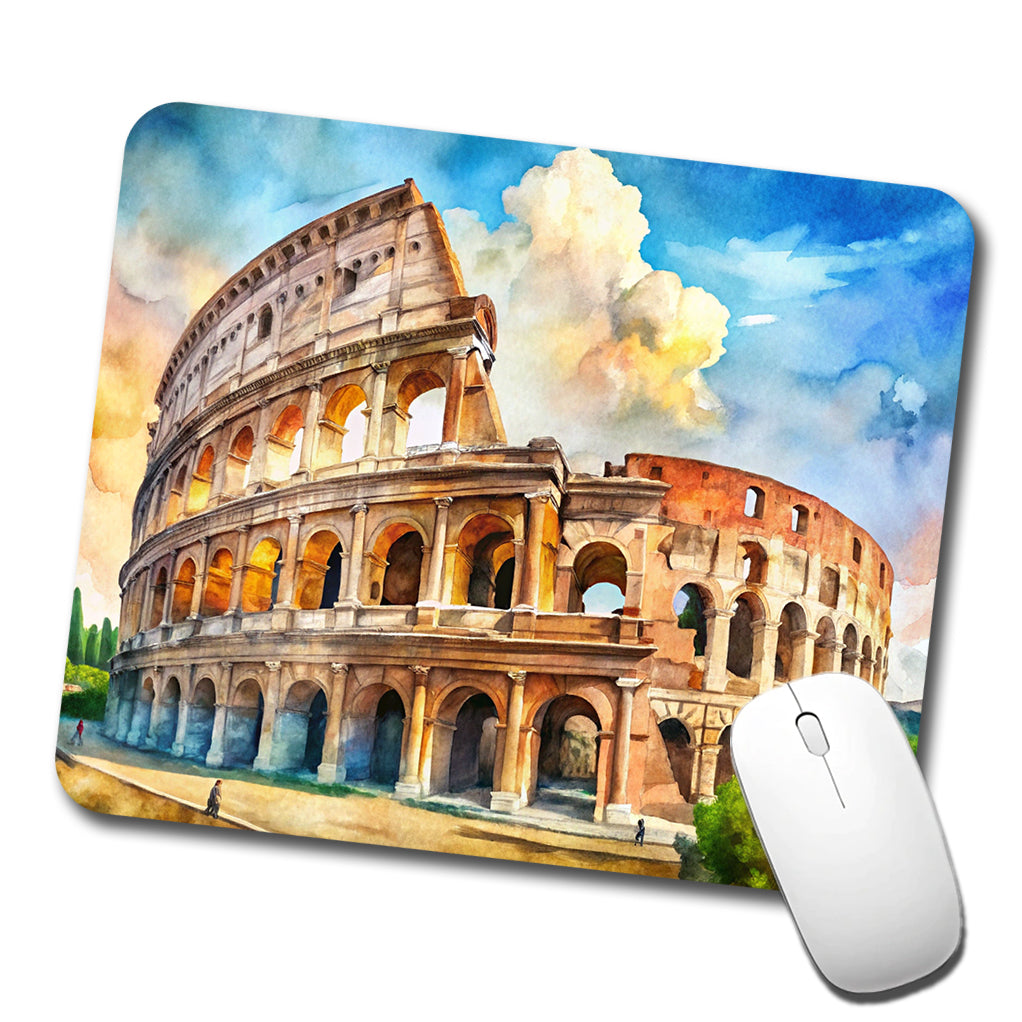 Ancient Rome Coliseum Watercolor Low Profile Mouse Pad Mat