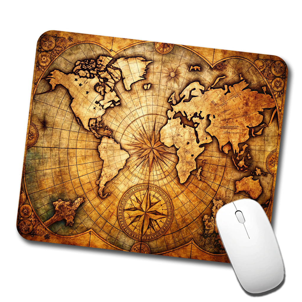 Ancient World Map with Compass Rose Low Profile Mouse Pad Mat