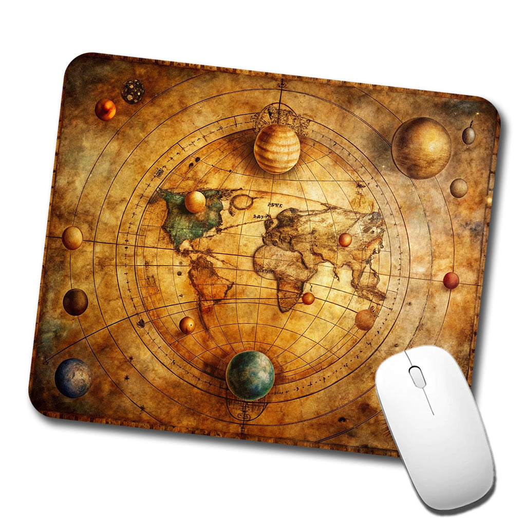 Ancient Worn Map Of The Earth and Solar System Low Profile Mouse Pad Mat