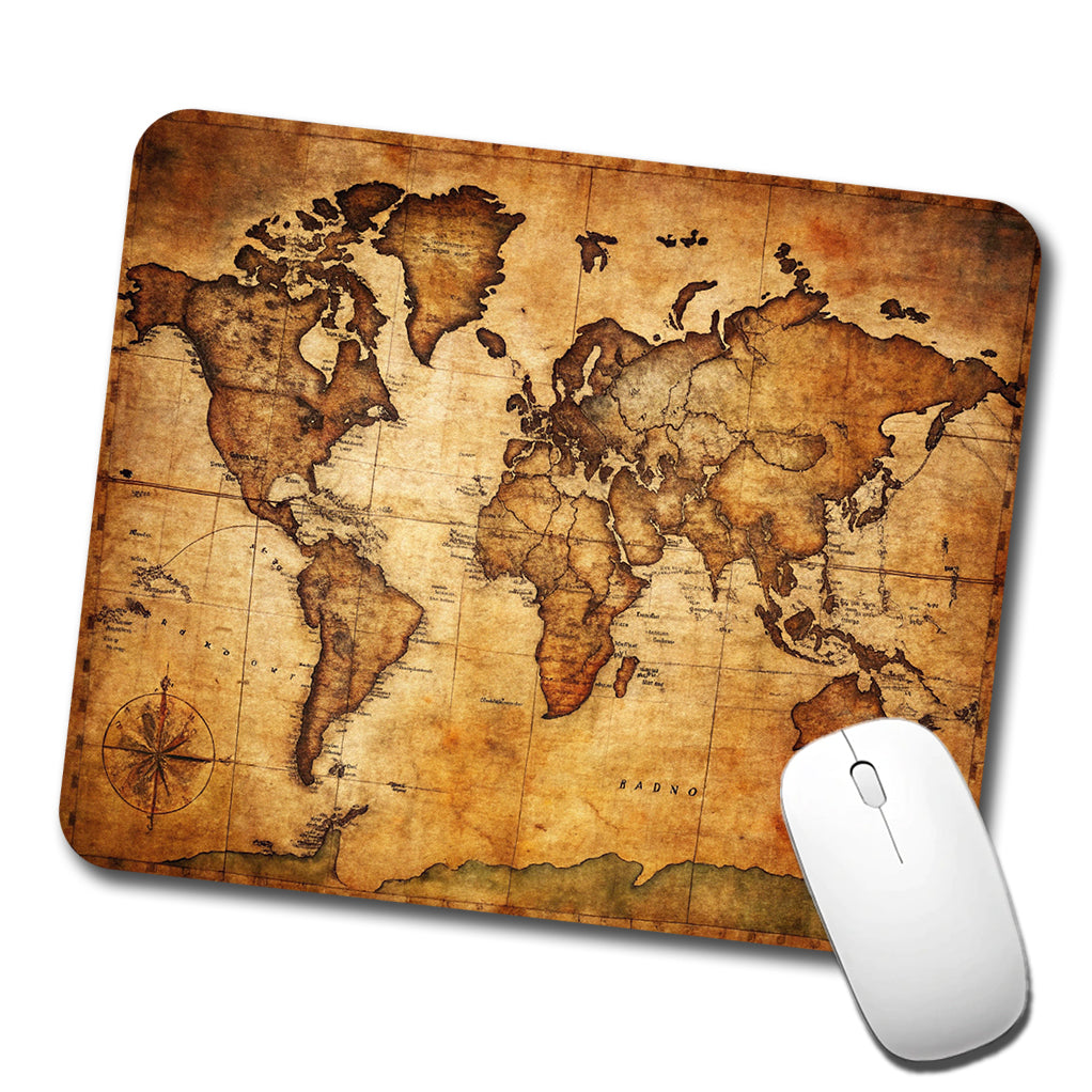 Ancient Worn Map Of The World Continents Low Profile Mouse Pad Mat