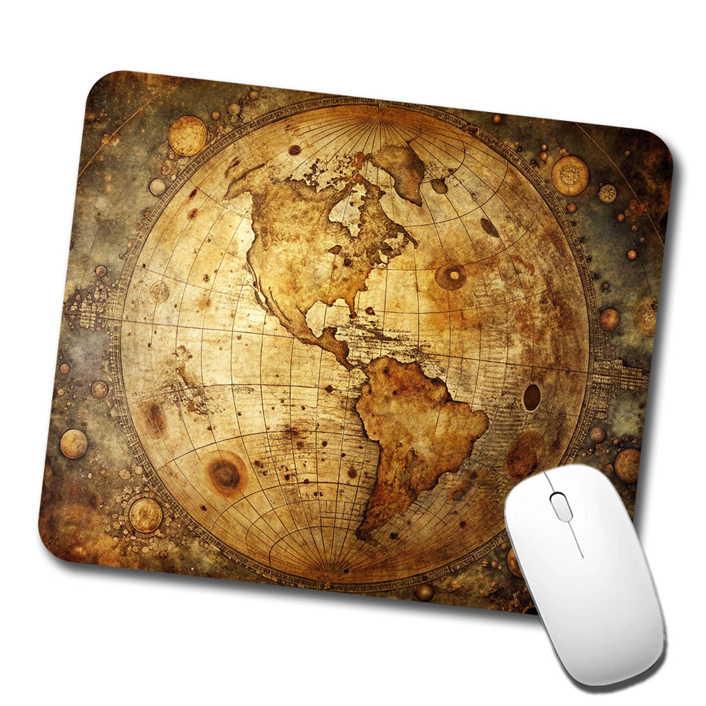 Ancient Worn Map the Earth Globe and Planets Low Profile Mouse Pad Mat