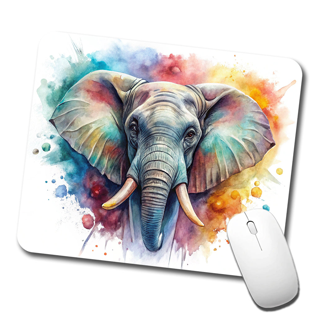 Angry Elephant Colorful Watercolor Low Profile Mouse Pad Mat