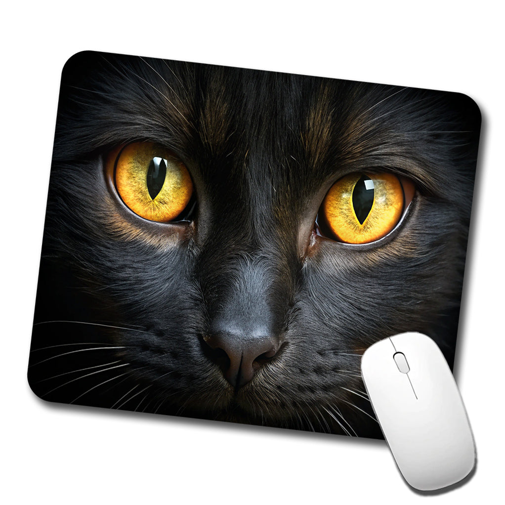 Black Cat with Gold Eyes Low Profile Mouse Pad Mat
