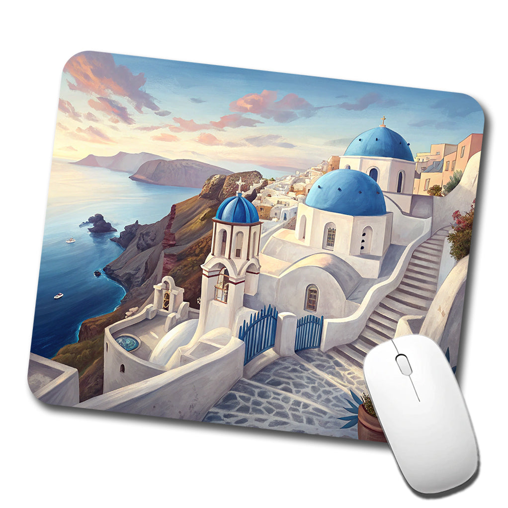 Blue Domes Of Oia Santorini Greece Aegean Sea Low Profile Mouse Pad Mat
