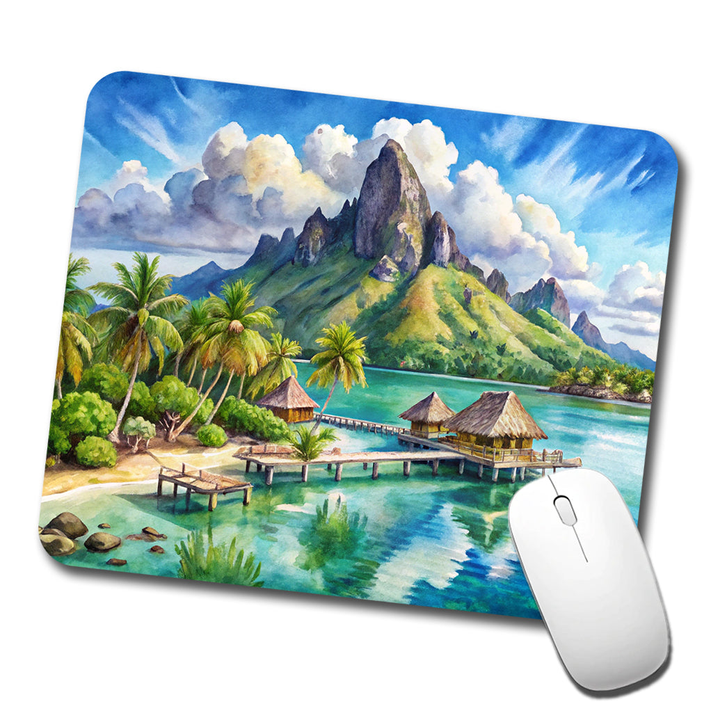 Bora Bora French Polynesia Watercolor Low Profile Mouse Pad Mat