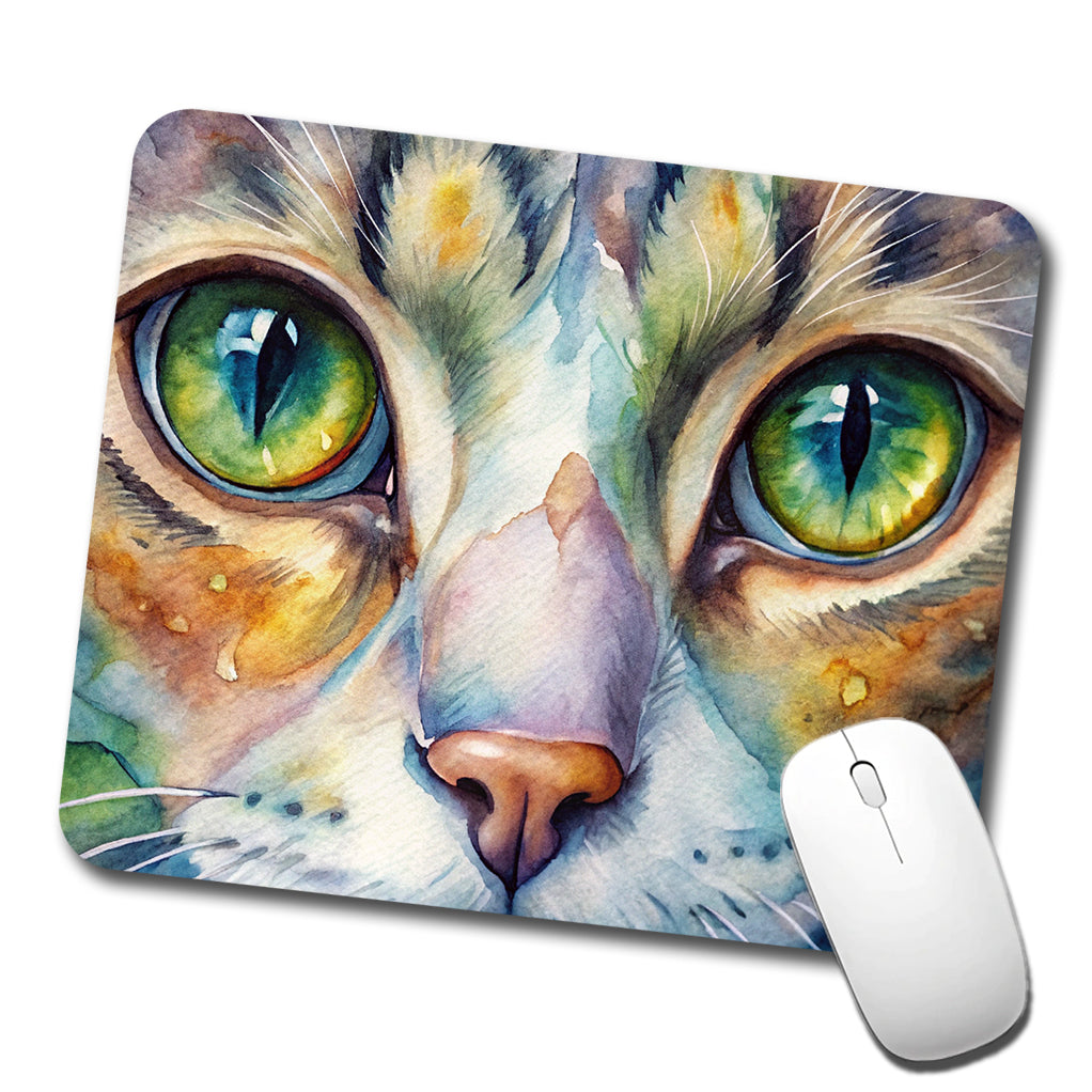 Cat Eyes Close-Up Watercolor Low Profile Mouse Pad Mat