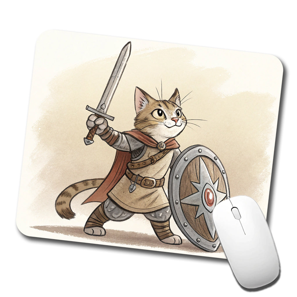 Cat With Sword And Shield Fantasy Medieval Cartoon Low Profile Mouse Pad Mat