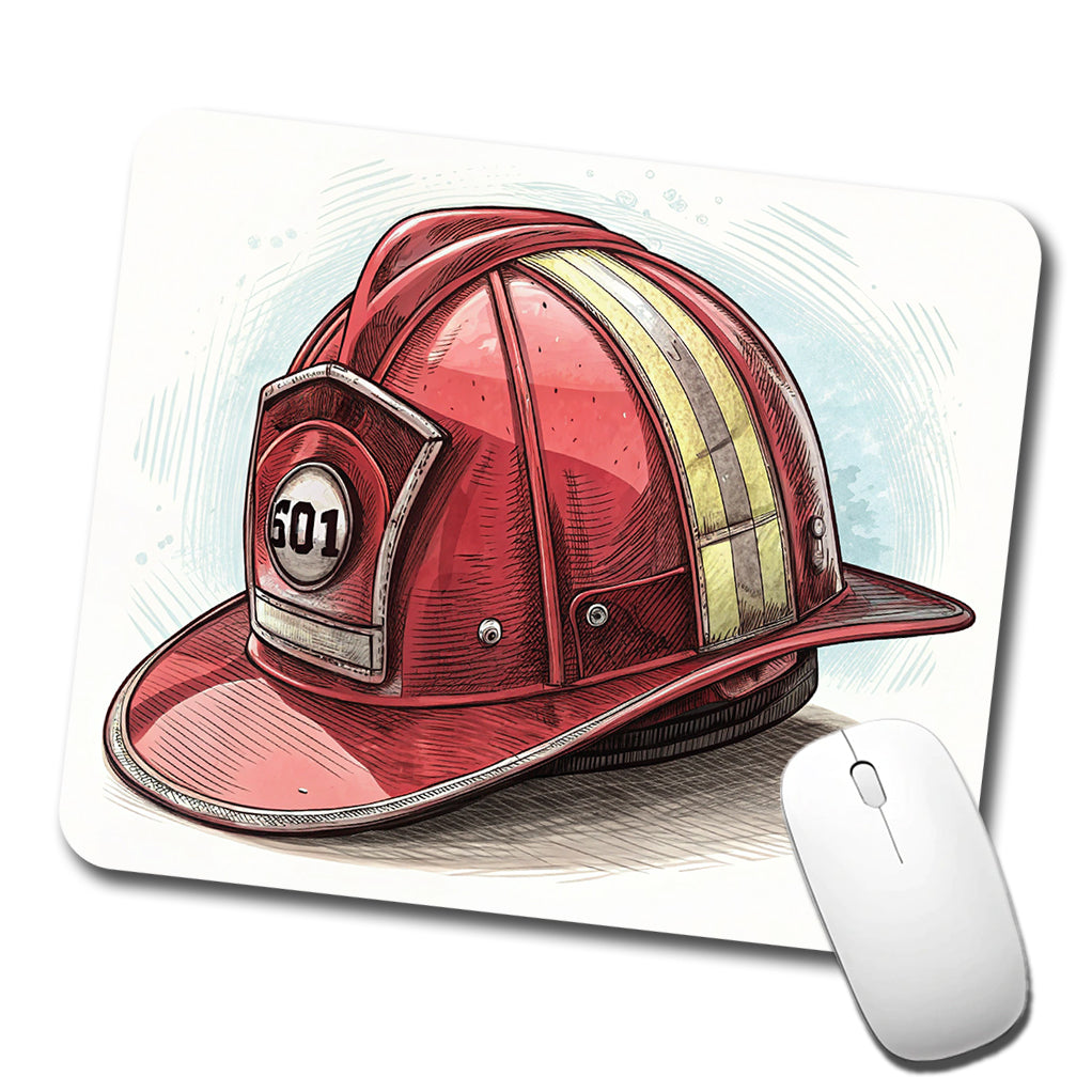 Classic Red Firefighter Fireman Helmet Low Profile Mouse Pad Mat