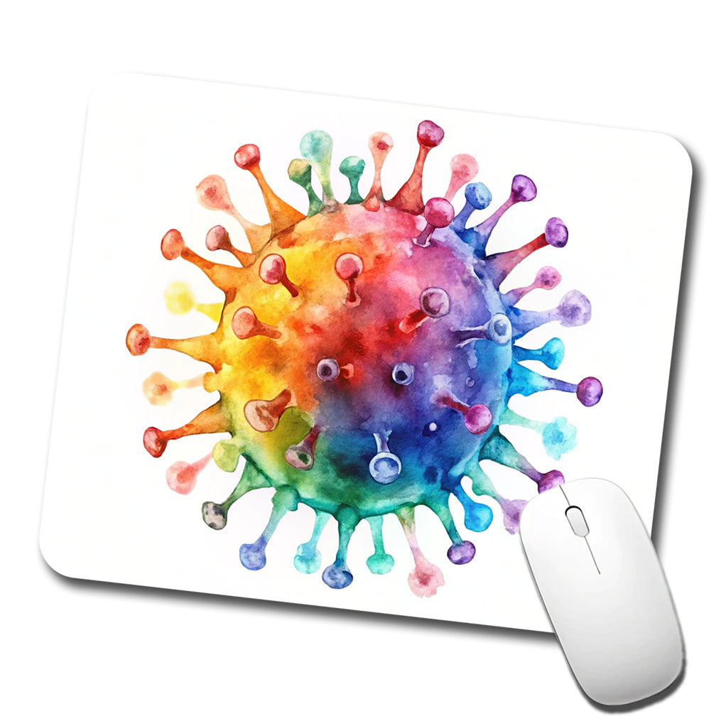 Colorful Rainbow Virus Watercolor Low Profile Mouse Pad Mat