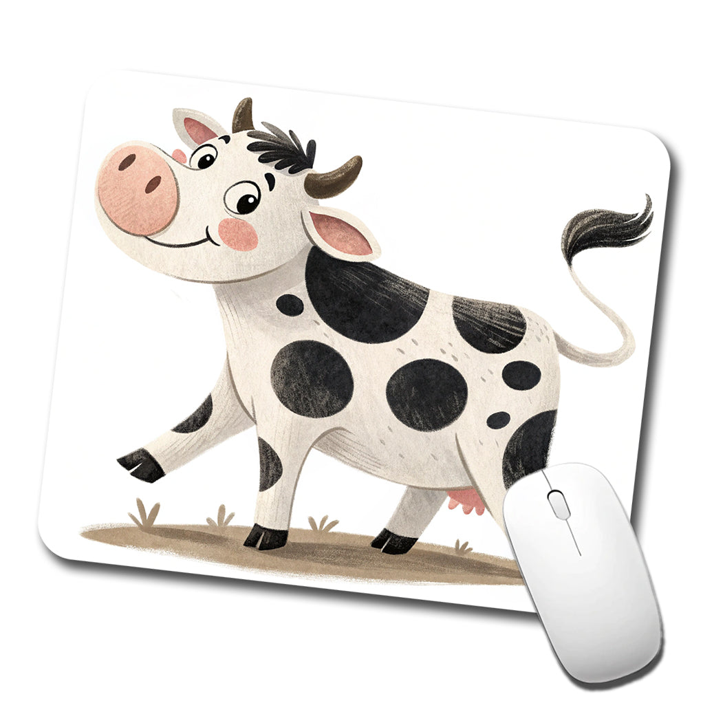 Cow Children's Illustration Style Low Profile Mouse Pad Mat