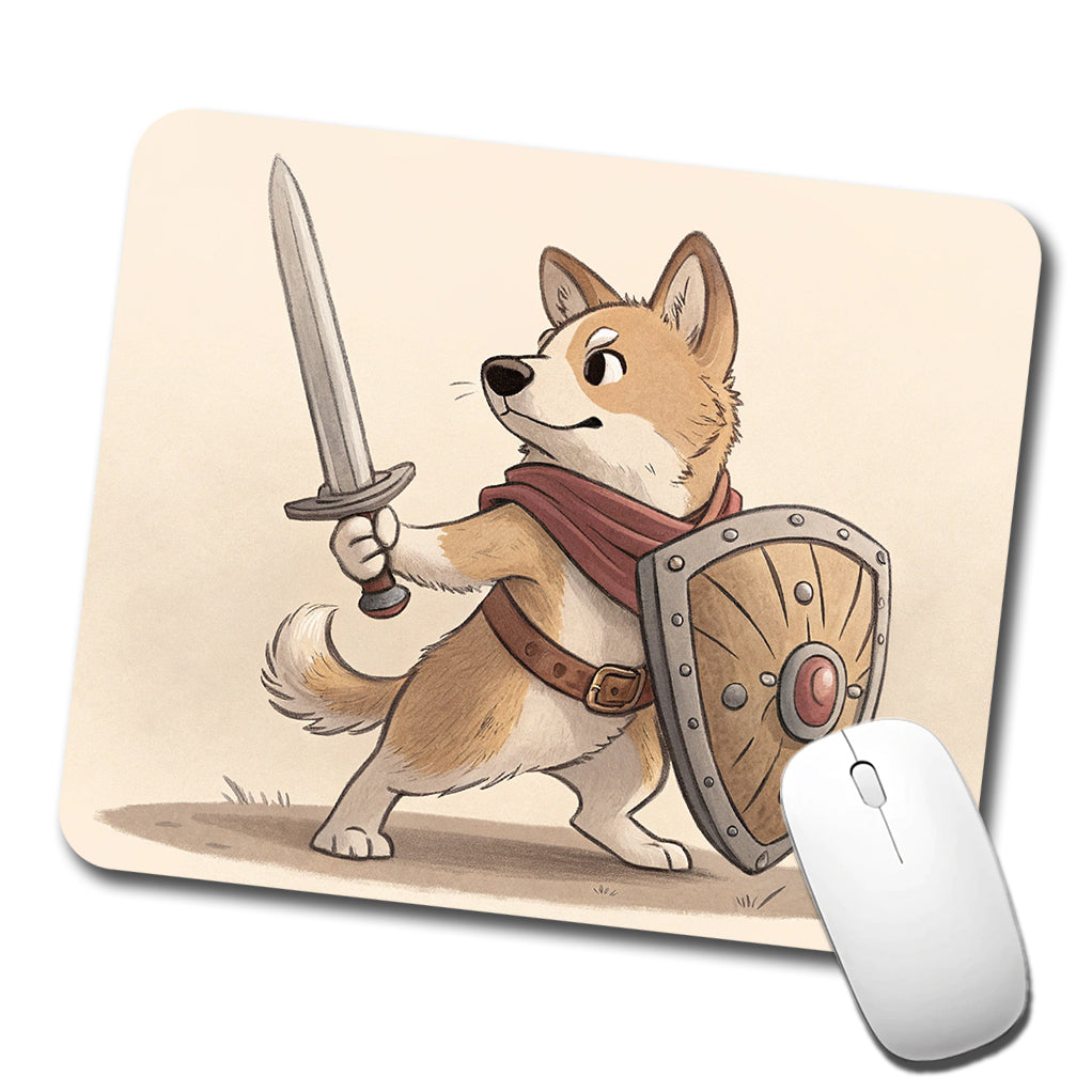 Dog With Sword And Shield Fantasy Medieval Cartoon Low Profile Mouse Pad Mat