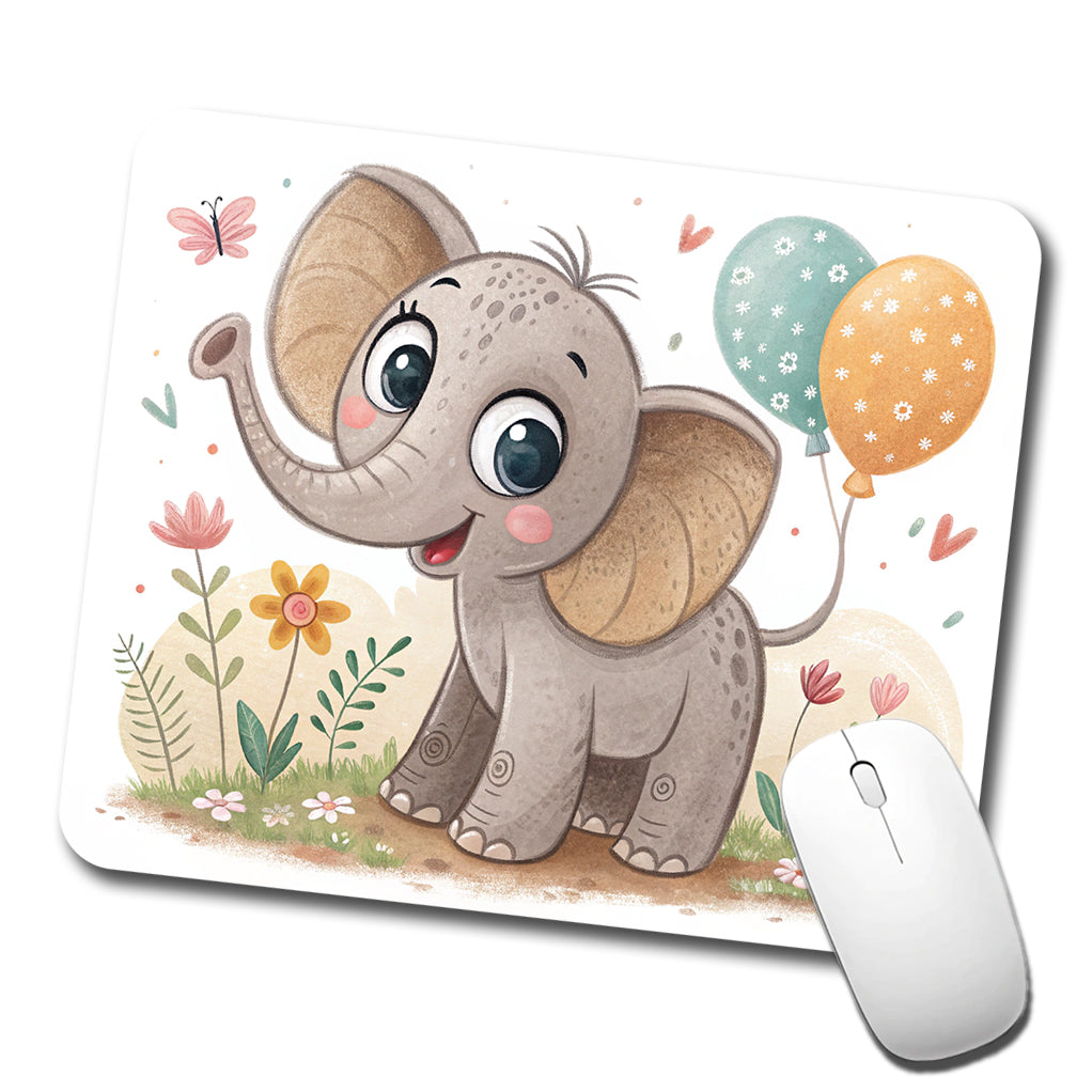 Elephant Children's Illustration Style Low Profile Mouse Pad Mat