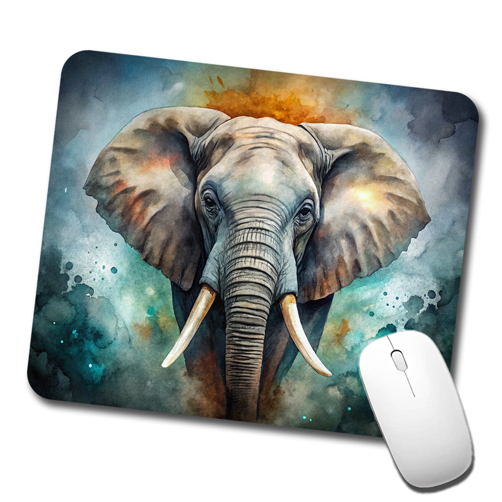 Elephant on Black Watercolor Background Low Profile Mouse Pad Mat