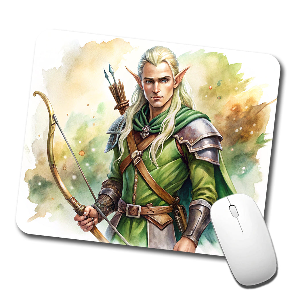 Fantasy Male Elven Ranger Archer Warrior Watercolor Low Profile Mouse Pad Mat