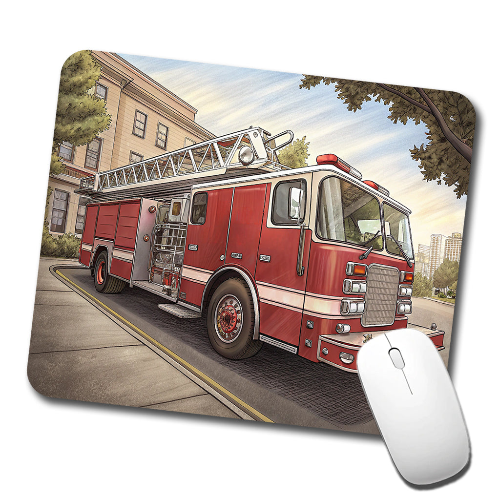 Fire Engine Firefighter Ladder Truck Low Profile Mouse Pad Mat