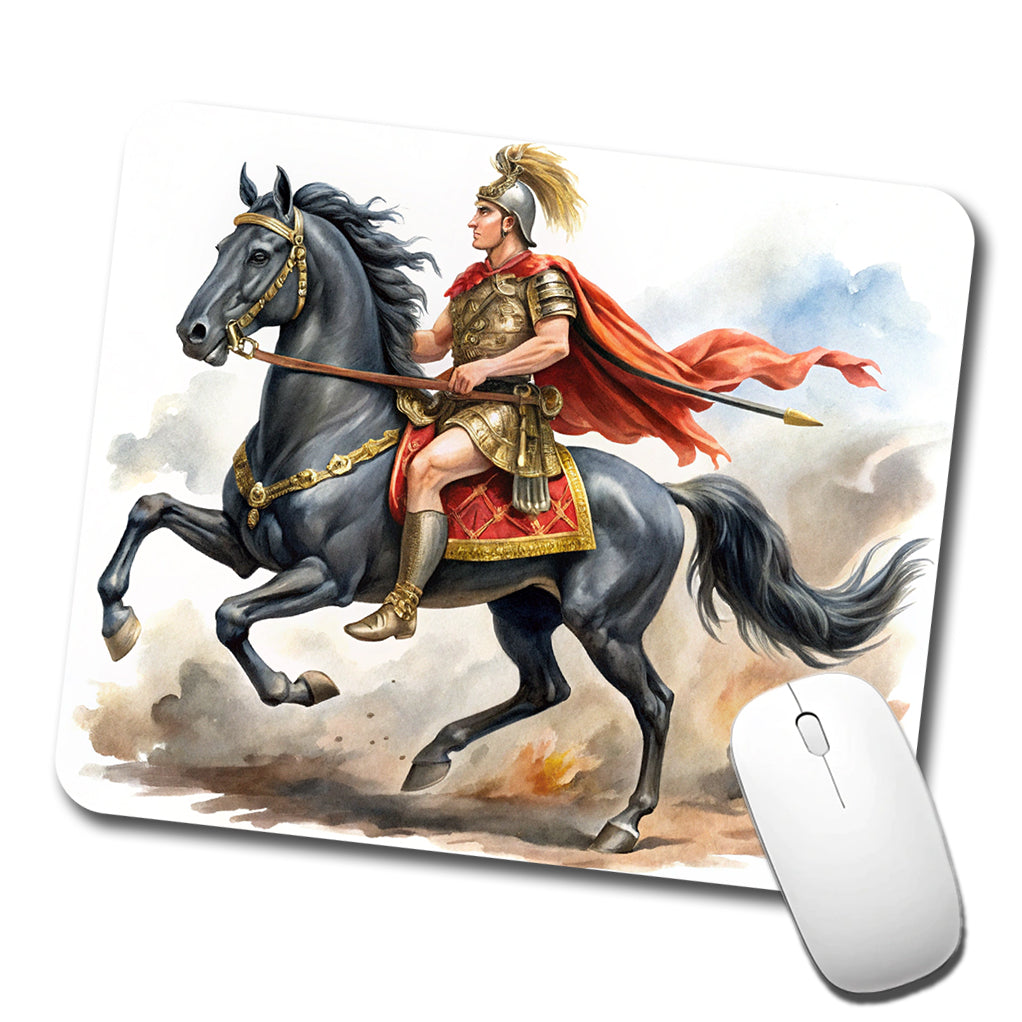 Historical Alexander The Great On His Horse Bucephalus Watercolor Low Profile Mouse Pad Mat