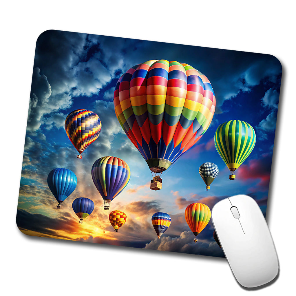 Hot Air Balloons Against a Cloud Covered Deep Blue Sky Low Profile Mouse Pad Mat
