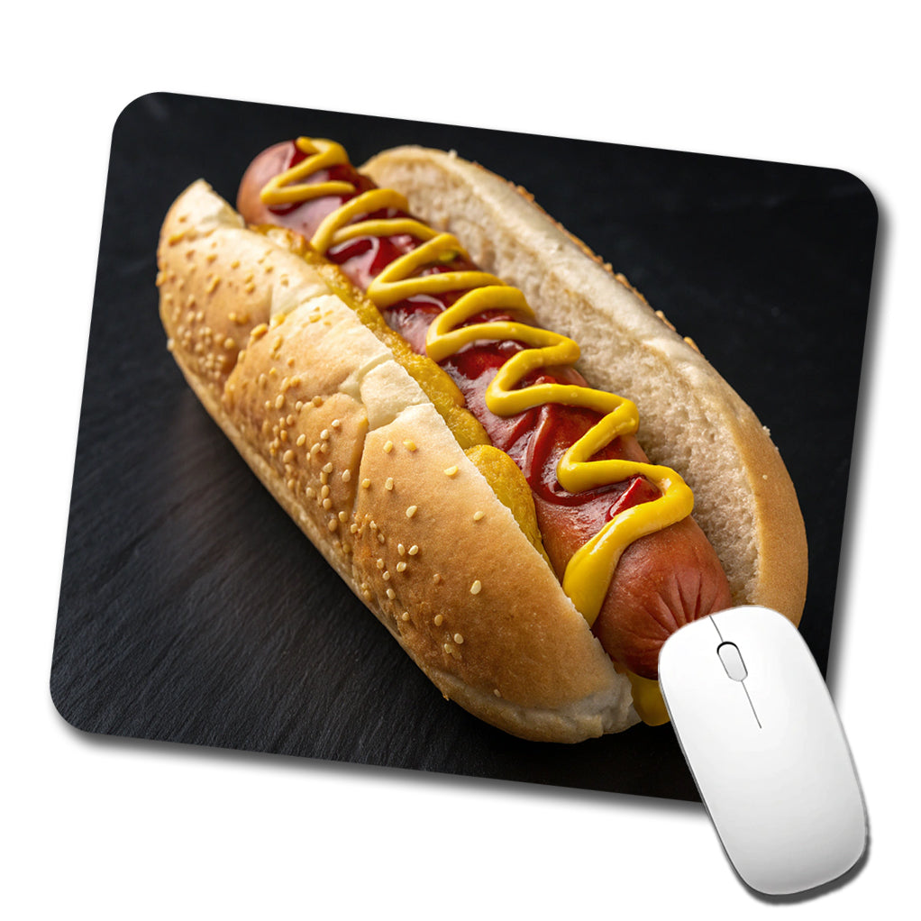 Hot Dog In Bun With Mustard and Ketchup Low Profile Mouse Pad Mat