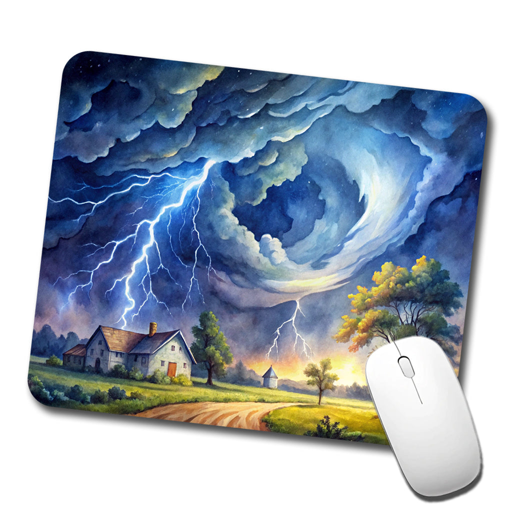 Hurricane and Lightning At Night in the Country Watercolor Low Profile Mouse Pad Mat