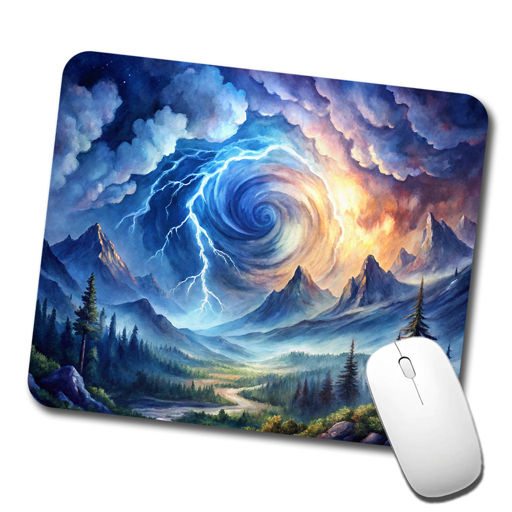 Hurricane and Lightning At Night in the Mountains Watercolor Low Profile Mouse Pad Mat