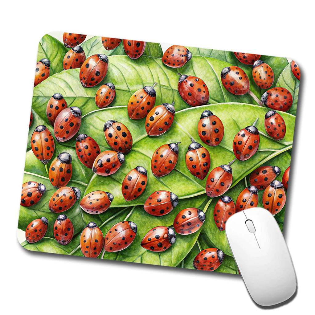 Ladybugs on Leaf Low Profile Mouse Pad Mat