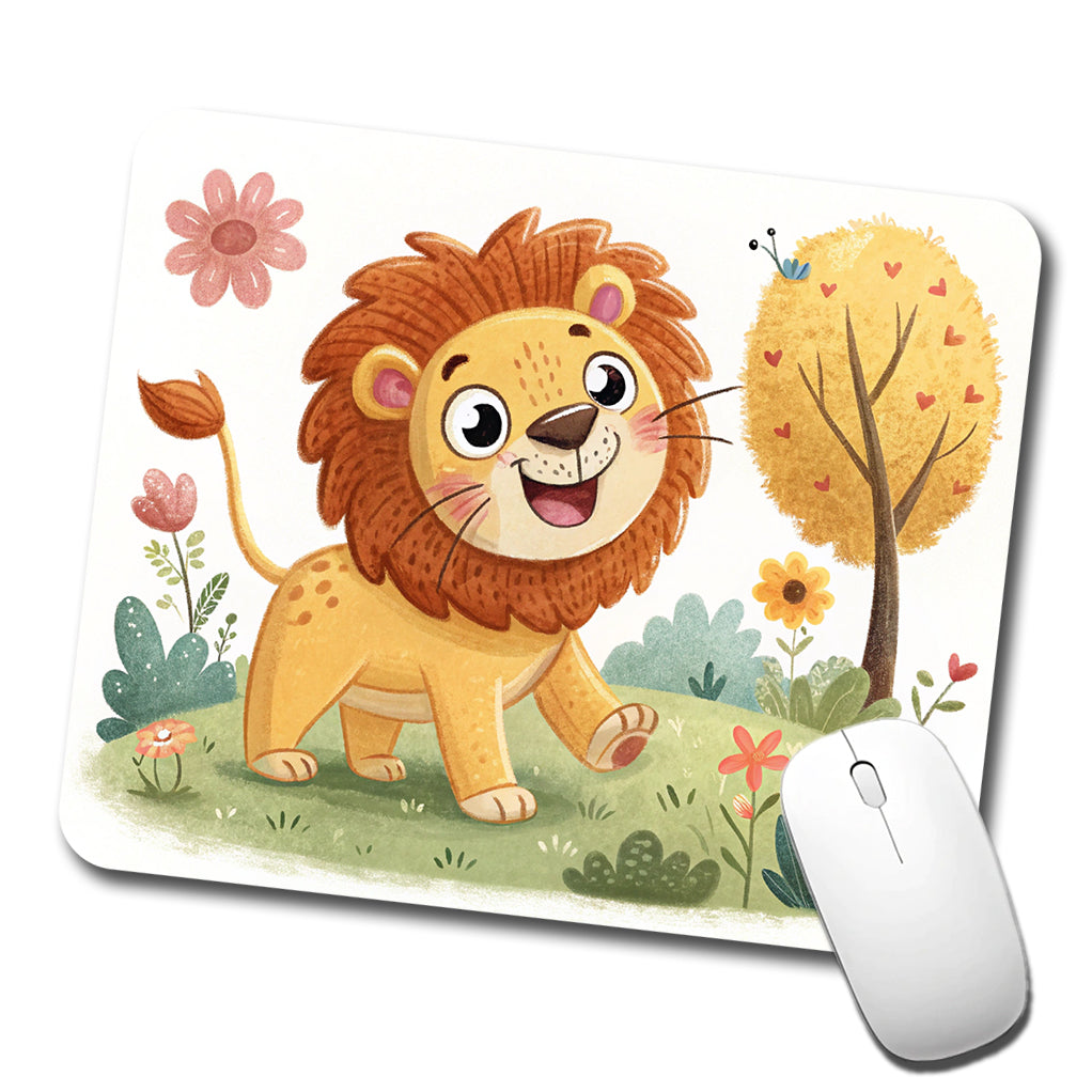 Lion Children's Illustration Style Low Profile Mouse Pad Mat