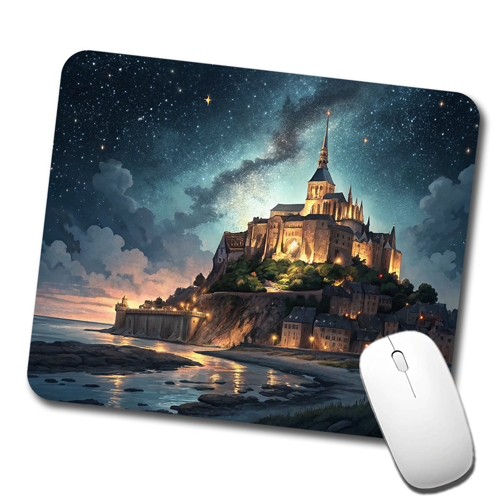 Mont Saint Michel Monastery Lit Up At Night Normandy Low Profile Mouse Pad Mat