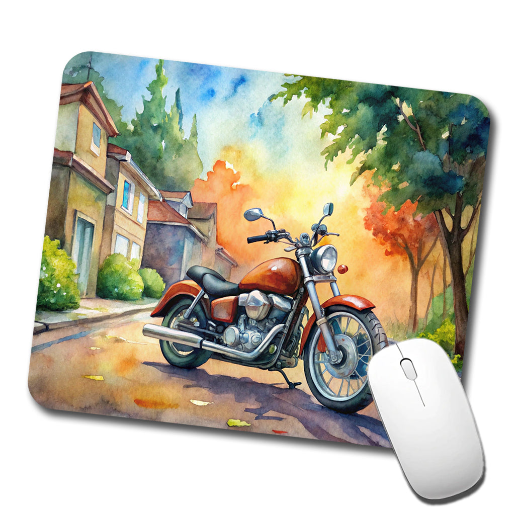 Motorcycle Watercolor Scene Low Profile Mouse Pad Mat