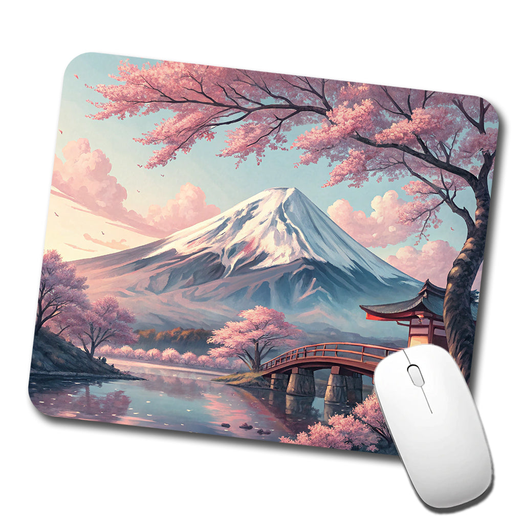 Mount Fuji During Cherry Blossom Season Japan Low Profile Mouse Pad Mat