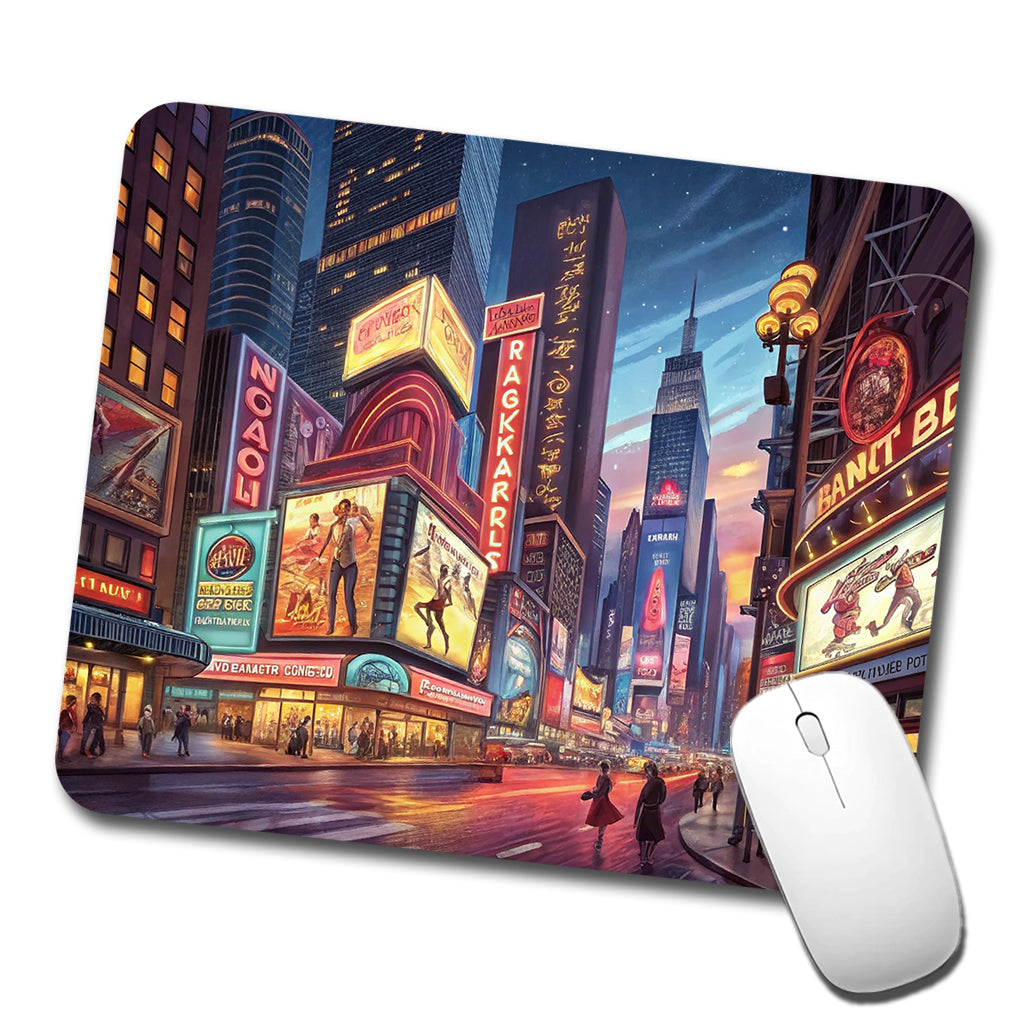 Neon Lights of City Center at Night Low Profile Mouse Pad Mat
