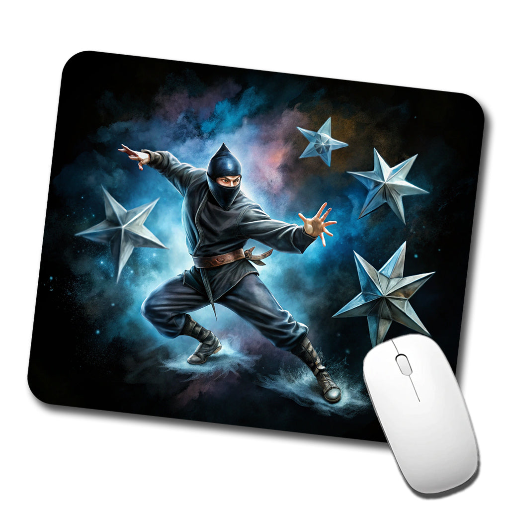 Ninja Warrior Throwing Stars Black Watercolor Low Profile Mouse Pad Mat