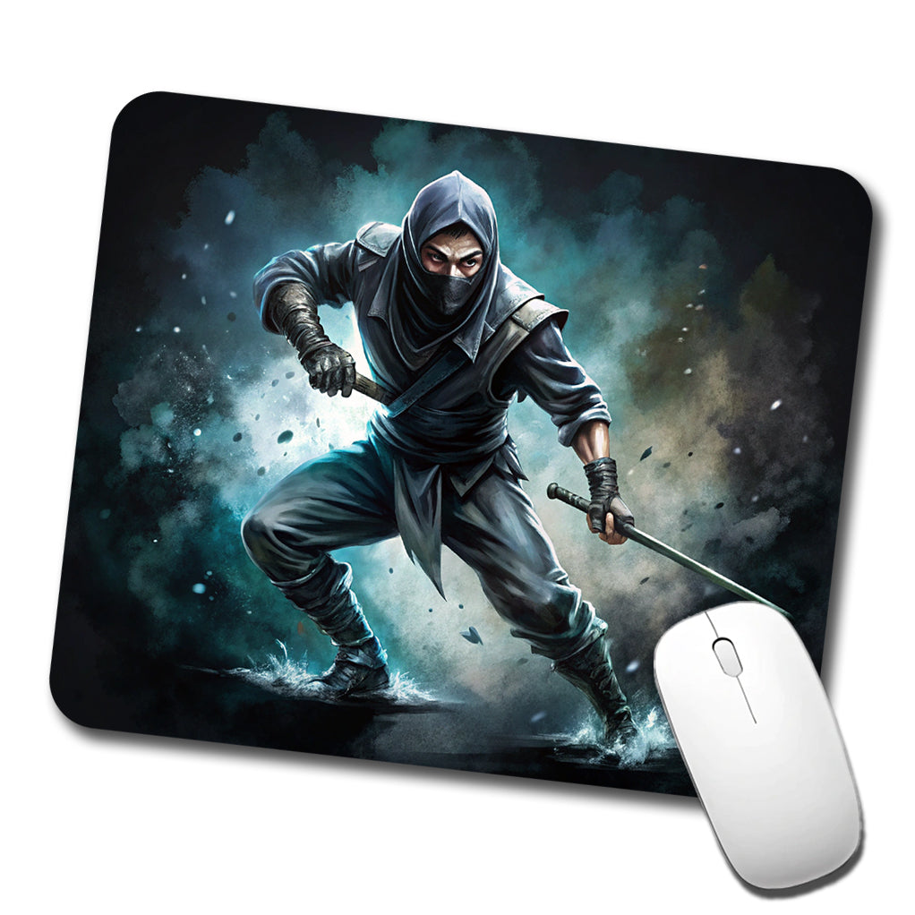 Ninja with Katana Sword Black Watercolor Low Profile Mouse Pad Mat