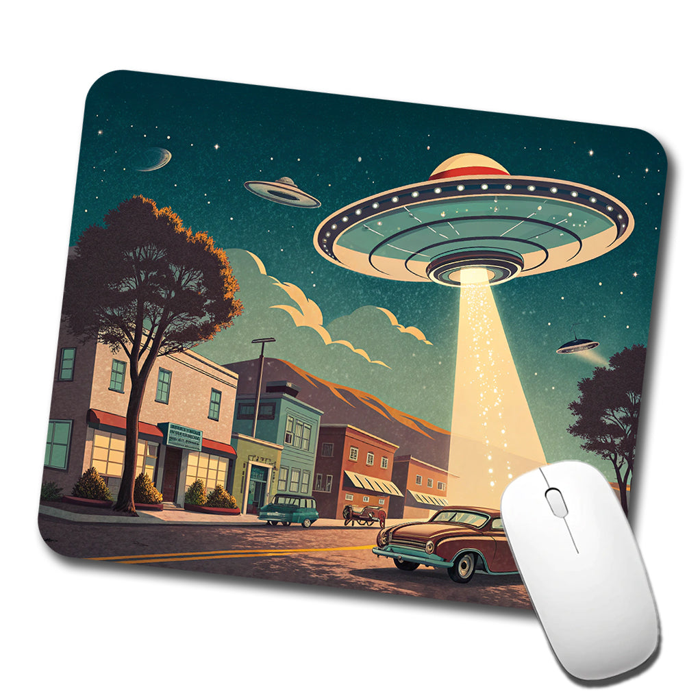 Retro Sci-fi 50's Poster Art Flying Saucer Low Profile Mouse Pad Mat