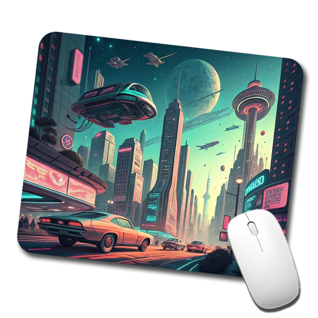 Retro Sci-fi Poster Art Futuristic City Scene Low Profile Mouse Pad Mat