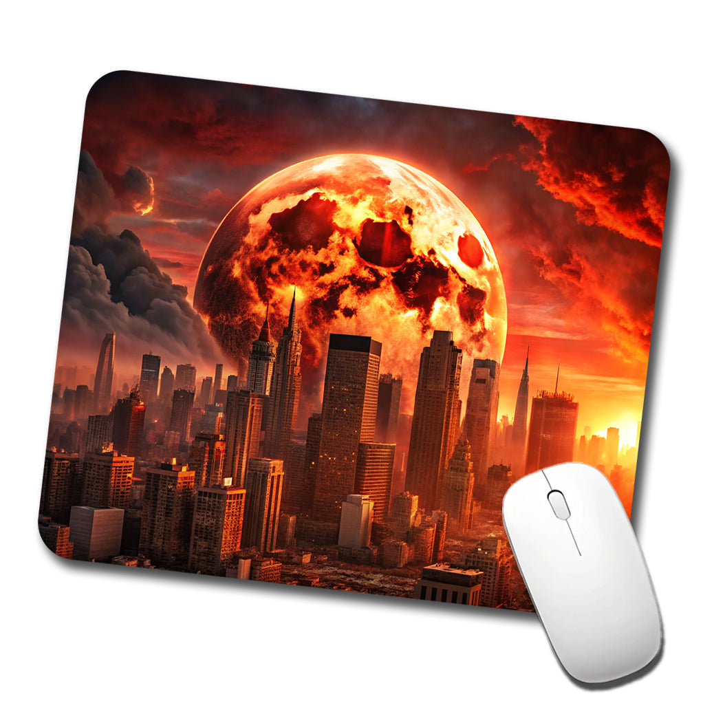 Sci-fi Apocalypse Cityscape Under A Red Full Moon Low Profile Mouse Pad Mat