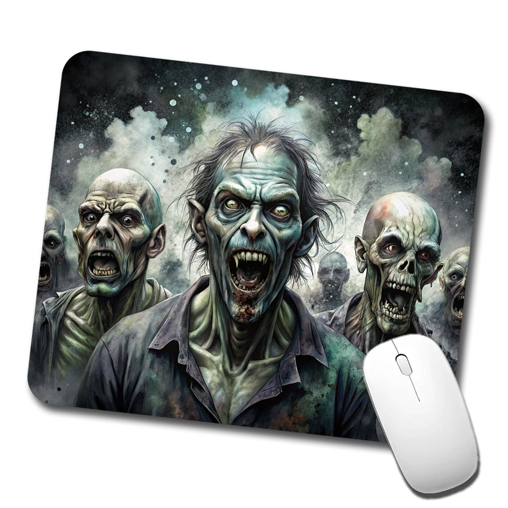 Shambling Zombies Monsters Black Watercolor Low Profile Mouse Pad Mat