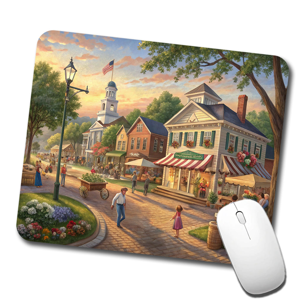 Small Town Americana Scene Low Profile Mouse Pad Mat